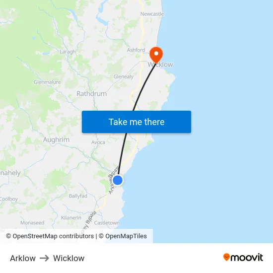 Arklow to Wicklow map