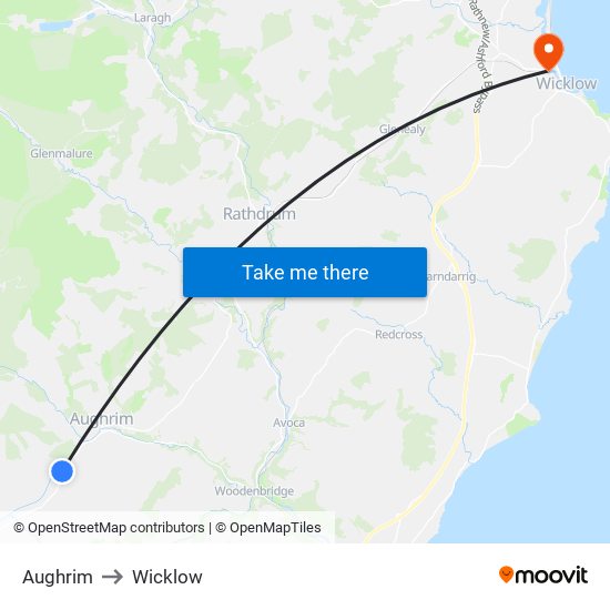 Aughrim to Wicklow map