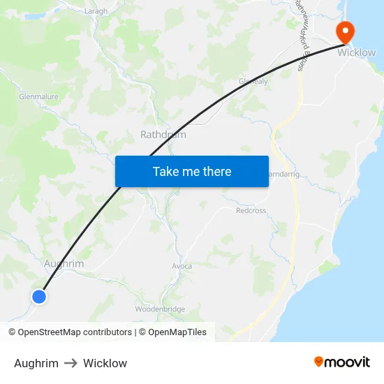 Aughrim to Wicklow map