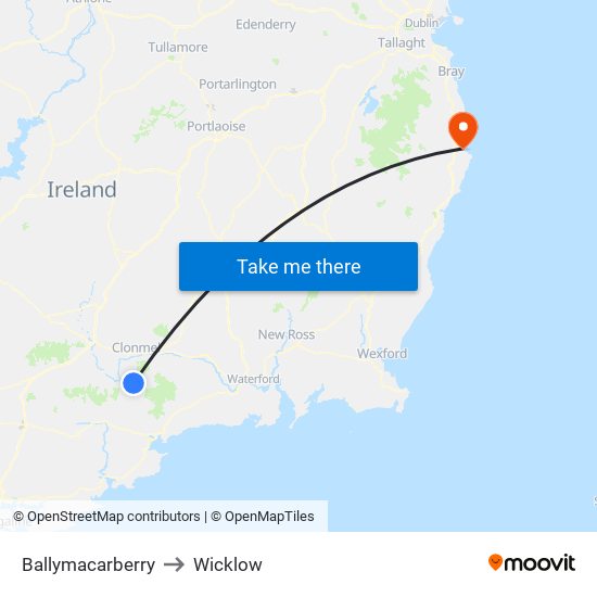 Ballymacarberry to Wicklow map