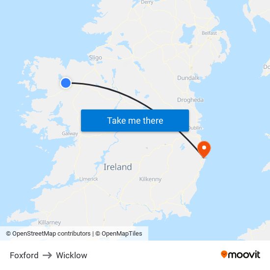 Foxford to Wicklow map