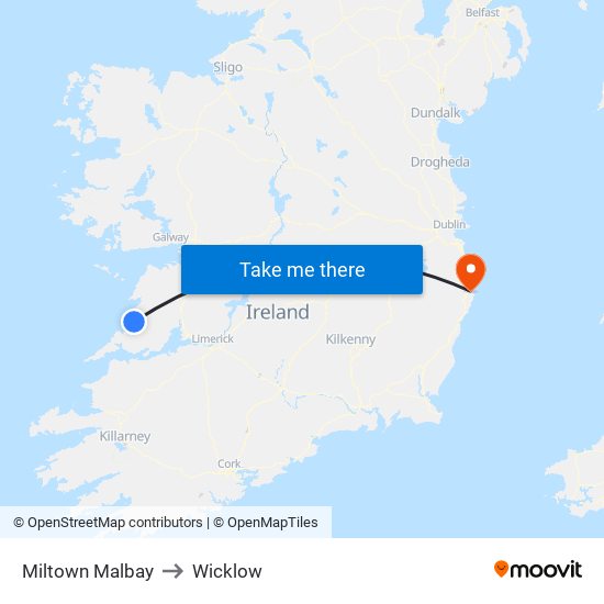 Miltown Malbay to Wicklow map