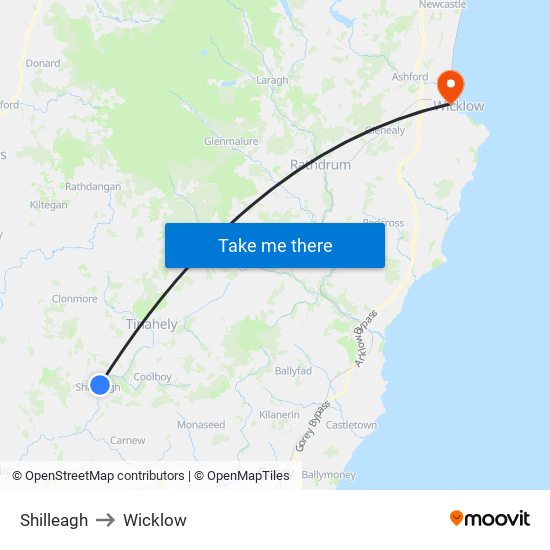 Shilleagh to Wicklow map