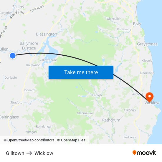 Gilltown to Wicklow map