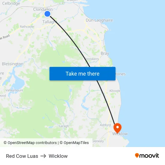 Red Cow Luas to Wicklow map
