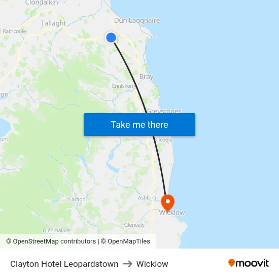 Clayton Hotel Leopardstown to Wicklow map