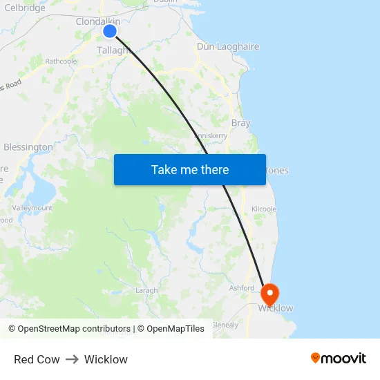 Red Cow to Wicklow map