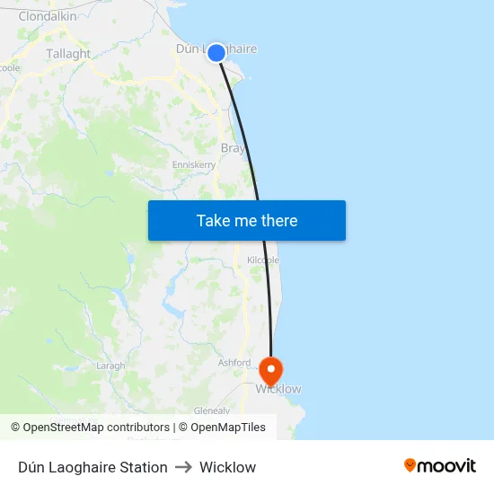 Dún Laoghaire Station to Wicklow map