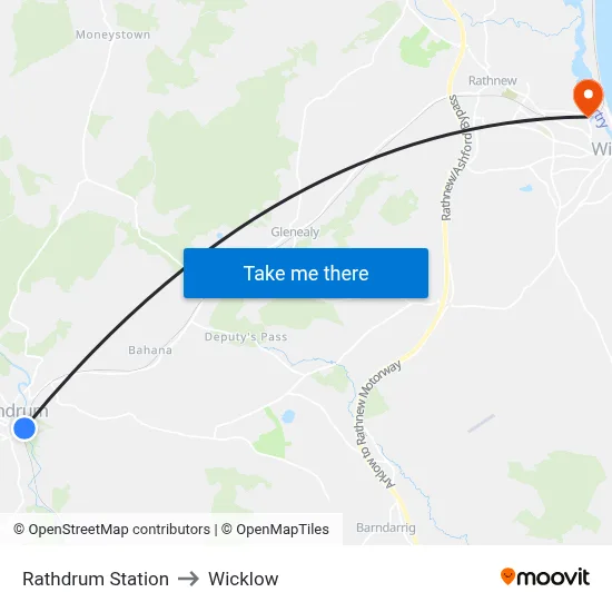 Rathdrum Station to Wicklow map