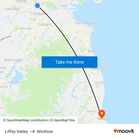 Liffey Valley to Wicklow map