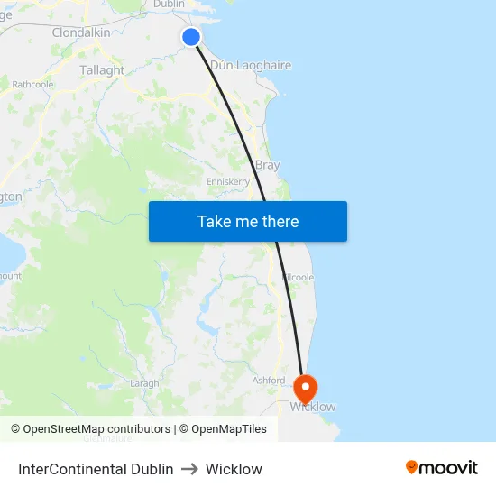 InterContinental Dublin to Wicklow map
