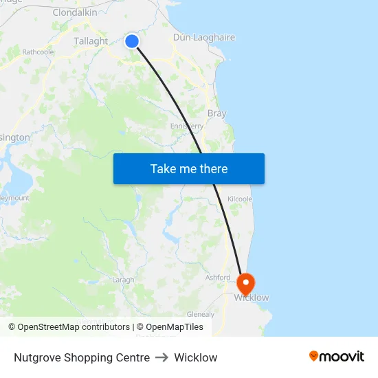 Nutgrove Shopping Centre to Wicklow map