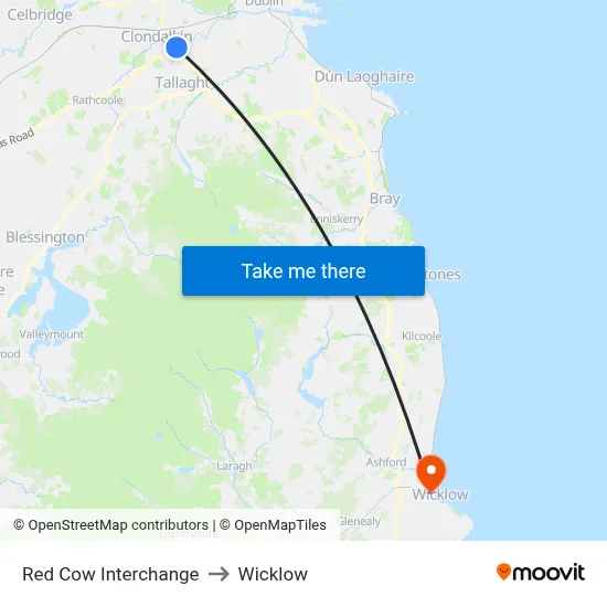 Red Cow Interchange to Wicklow map