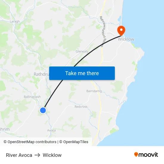 River Avoca to Wicklow map