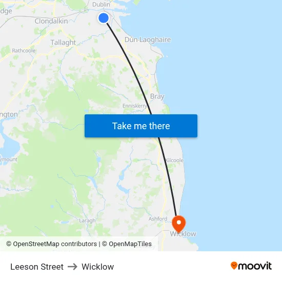 Leeson Street to Wicklow map