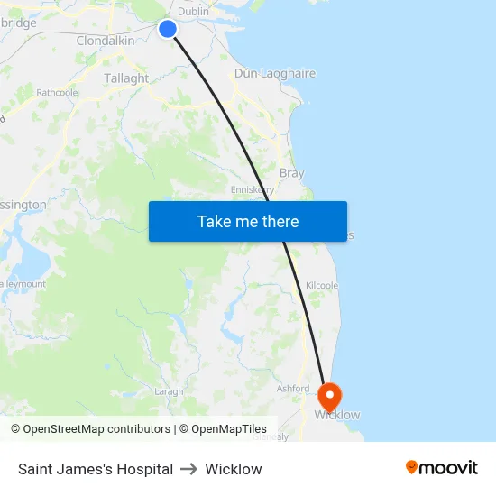 Saint James's Hospital to Wicklow map