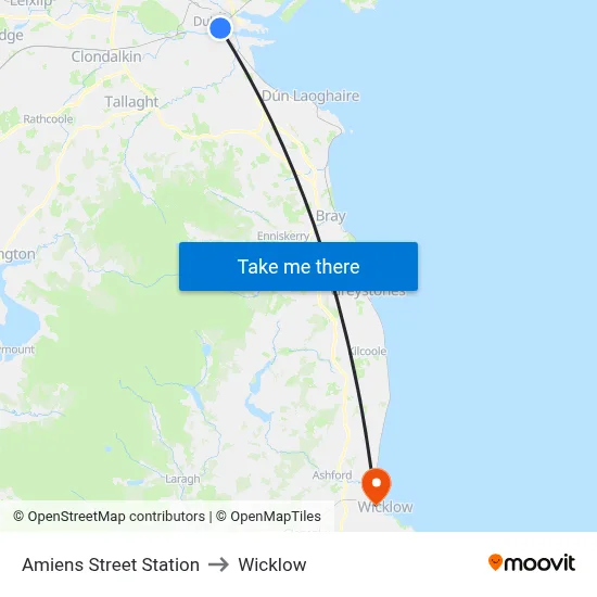 Amiens Street Station to Wicklow map