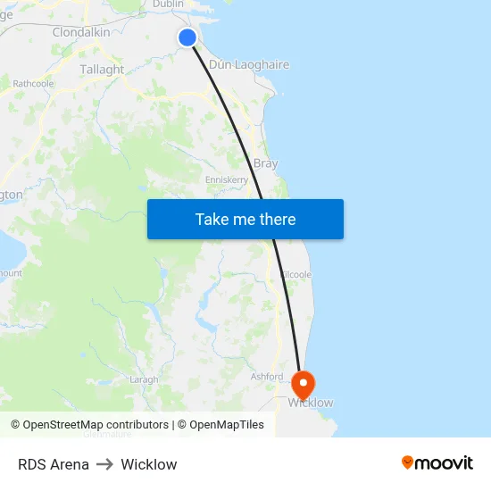 RDS Arena to Wicklow map