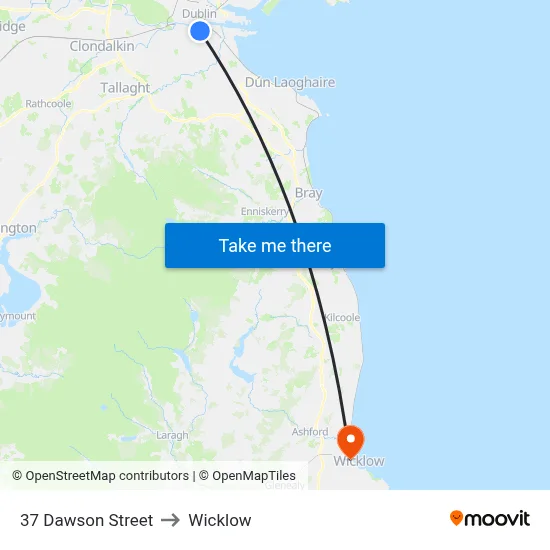 37 Dawson Street to Wicklow map