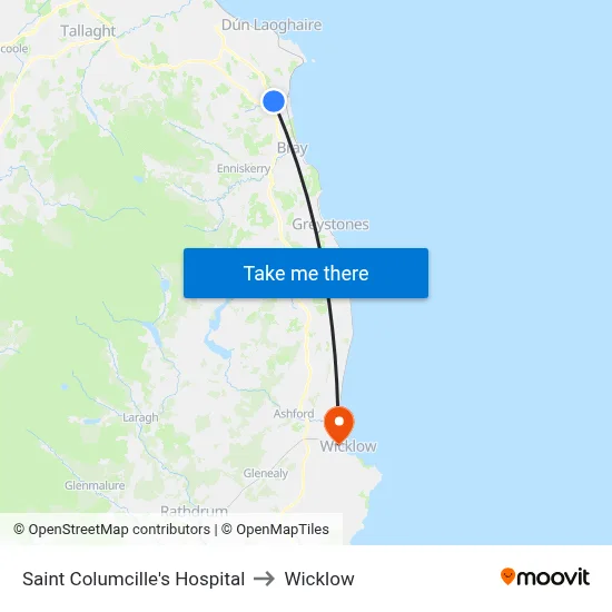 Saint Columcille's Hospital to Wicklow map