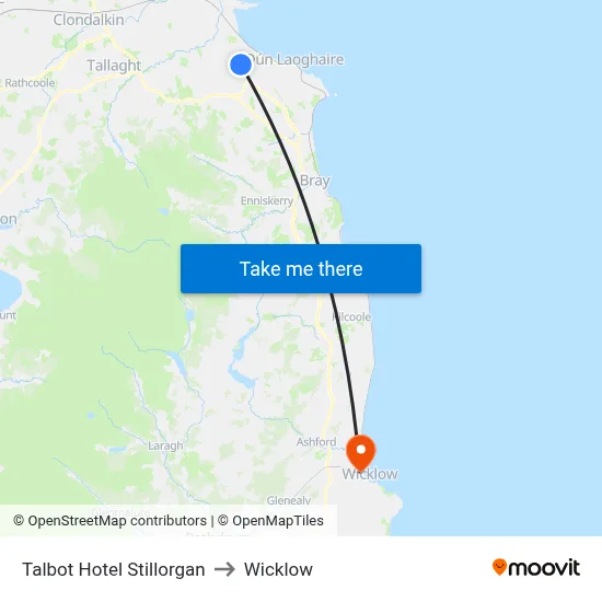 Talbot Hotel Stillorgan to Wicklow map