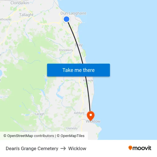Dean's Grange Cemetery to Wicklow map