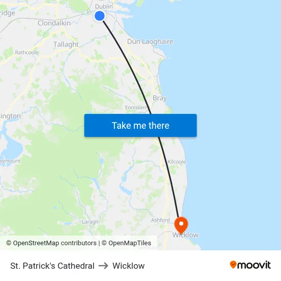 St. Patrick's Cathedral to Wicklow map