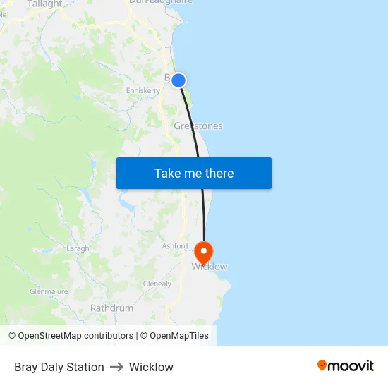 Bray Daly Station to Wicklow map