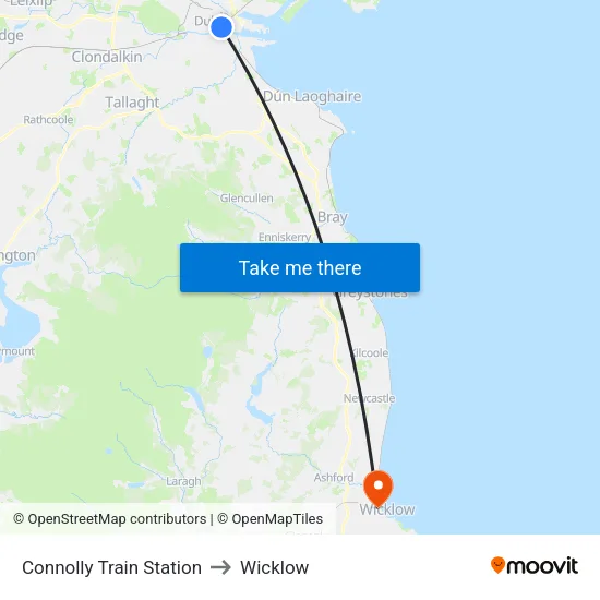 Connolly Train Station to Wicklow map