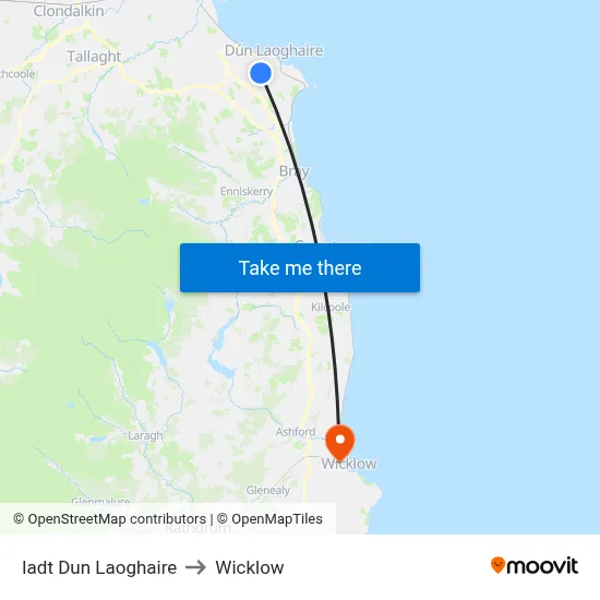 Iadt Dun Laoghaire to Wicklow map