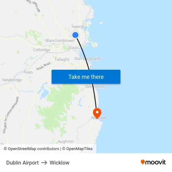 Dublin Airport to Wicklow map