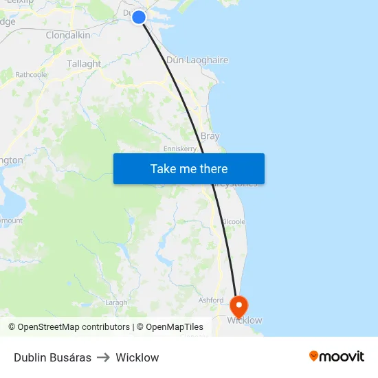 Dublin Busáras to Wicklow map