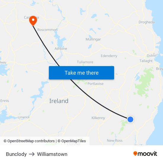 Bunclody to Williamstown map