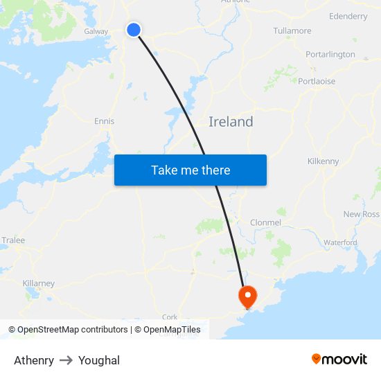 Athenry to Youghal map