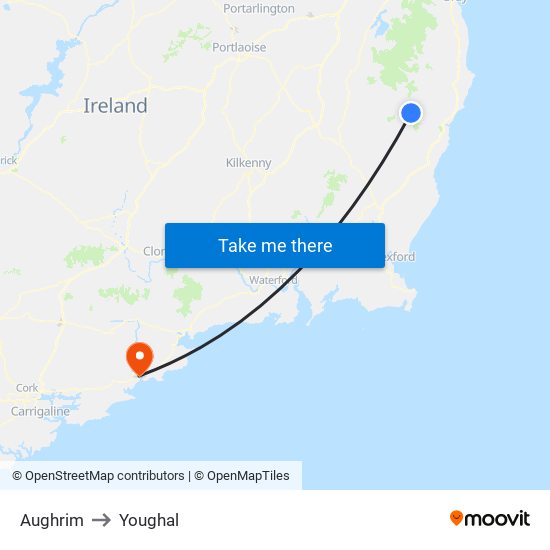 Aughrim to Youghal map
