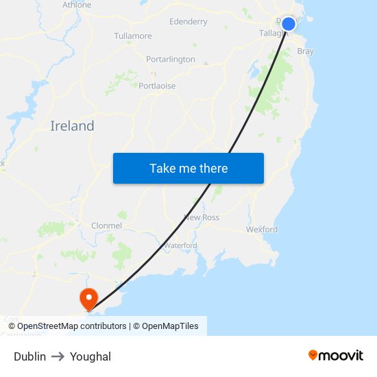 Dublin to Youghal map