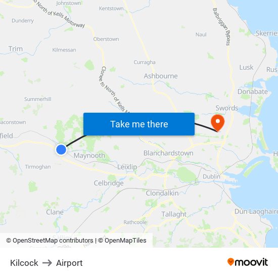 Kilcock to Airport map