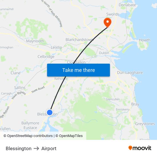 Blessington to Airport map