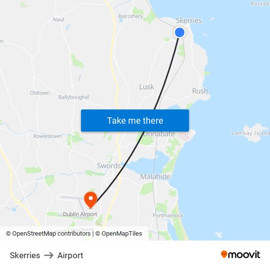 Skerries to Airport map