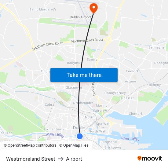 Westmoreland Street to Airport map