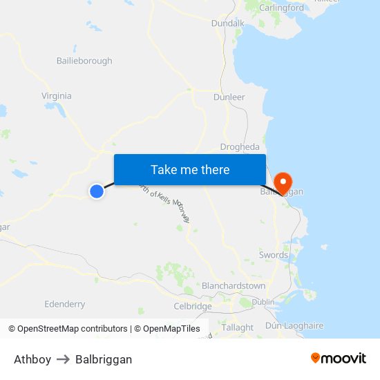 Athboy to Balbriggan map