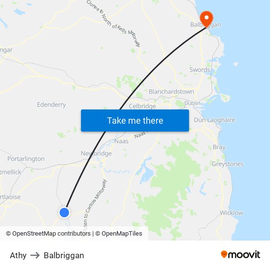 Athy to Balbriggan map