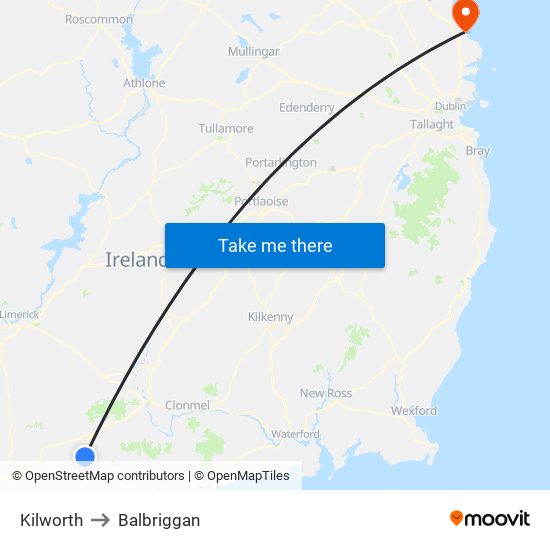 Kilworth to Balbriggan map