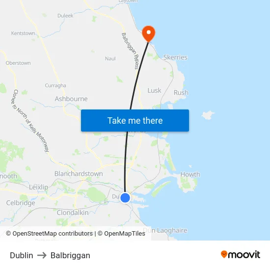 Dublin to Balbriggan map