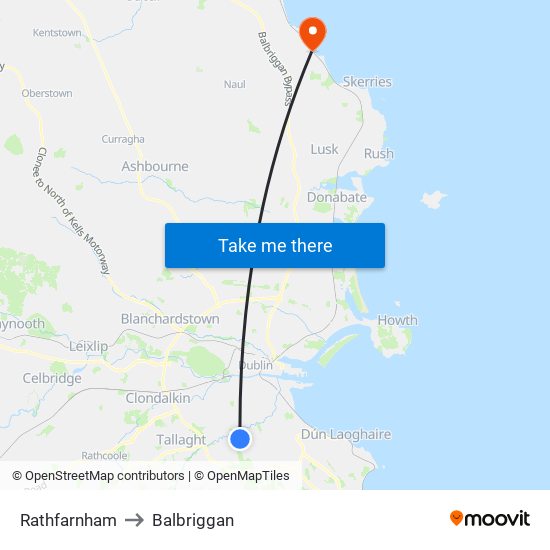 Rathfarnham to Balbriggan map