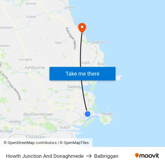 Howth Junction And Donaghmede to Balbriggan map