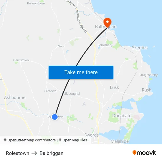 Rolestown to Balbriggan map