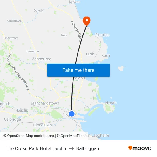 The Croke Park Hotel Dublin to Balbriggan map