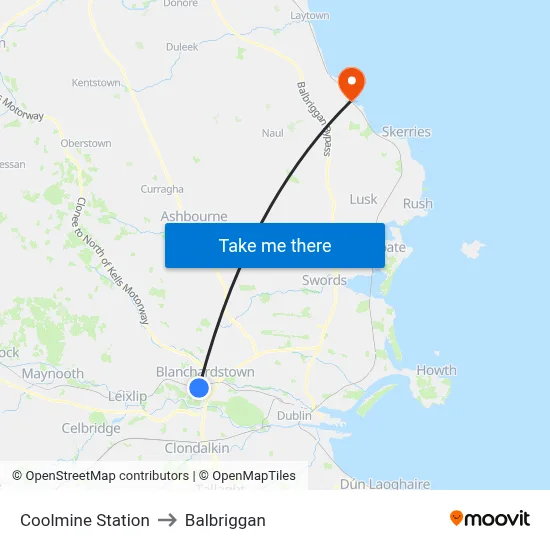 Coolmine Station to Balbriggan map