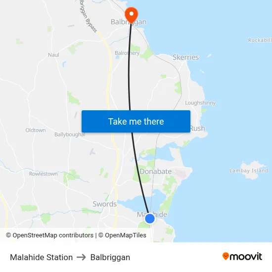 Malahide Station to Balbriggan map